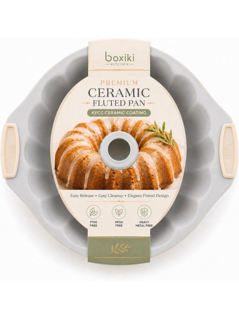 Nonstick Ceramic Fluted Cake Pan - 12x10x3, Heavy Duty, Oven Safe, PFAS-Free